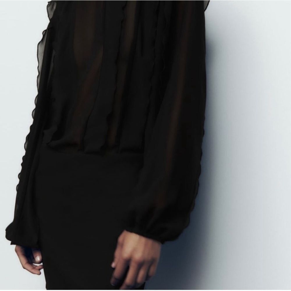 ZARA Black Ruffle Dress NWT Size M - Picture 3 of 11